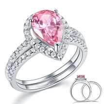 Sterling 925 Silver Wedding Engagement Ring Set 2 Ct Pear Pink Created D... - $149.99