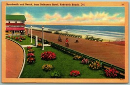Beach And Boardwalk From Belhaven Hotel Rehoboth Beach  DE Linen Postcar... - £7.89 GBP