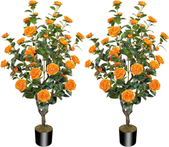 Artificial Tree with Camellia Flowers 2 Pack 45&quot;/3.7FT Fake Tree with 32 Bloomin - £115.69 GBP