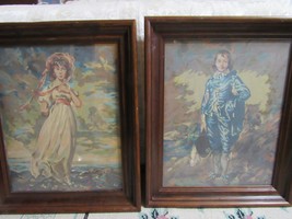 VTG Blue Boy and Pinkie Paint By Number Paintings Art Framed Retro - £23.43 GBP