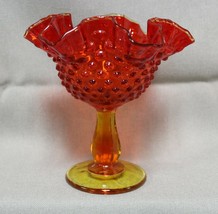Vintage Fenton Glass Orange Amberina Hobnail Ruffled Pedestal Candy Dish 6&quot; - £23.59 GBP