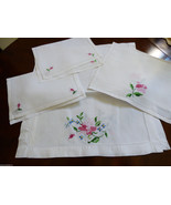 VTG lot of 4 Hand made Linen Embroidery Cloth Placemat napkins table runner - £23.53 GBP