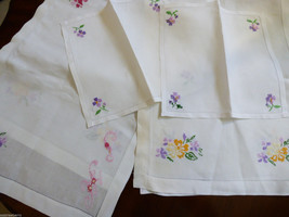 VTG lot of 4 Hand made Linen Embroidery Cloth Placemat napkins table runner - $29.70