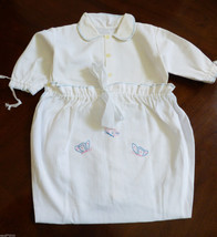 VTG 1960s Italy Newborn baby cotton shirt sack coverup Butterfly Embroidery - $41.58
