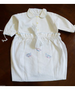 VTG 1960s Italy Newborn baby cotton shirt sack coverup Butterfly Embroidery - £33.23 GBP