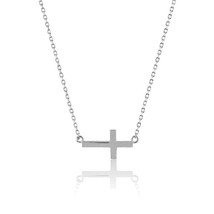 Sterling Silver Small Sideways Cross Necklace - £26.09 GBP