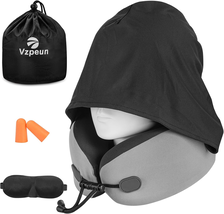 Neck Pillow for Travel - Hooded Memory Foam Plane Pillow for Airplane, O... - $18.38