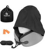 Neck Pillow for Travel - Hooded Memory Foam Plane Pillow for Airplane, O... - $18.38