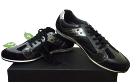 Mondo Black Silver Men&#39;s Sneakers Suede Leather Soft Shoes Size EU 45 US 12 - $121.19