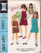 Vintage 1967 Girl&#39;s Dress, Pantdress, Pantjumper &amp; Blouse Pattern 8863-m Size 10 - £9.74 GBP