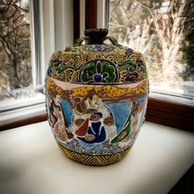Antique JAPANESE Hand Painted SATSUMA Tea Jar Urn Lidded Canister - $345.51