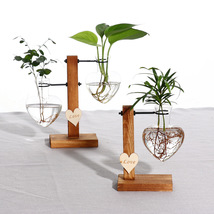 Heart Hydroponic Plant Vase, Wooden Glass Vase Pot Home Decor Vase - £16.77 GBP+