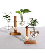 Heart Hydroponic Plant Vase, Wooden Glass Vase Pot Home Decor Vase - £16.77 GBP+