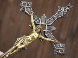 ⭐vintage crucifix bronze ,religious wall cross ⭐ - £102.74 GBP