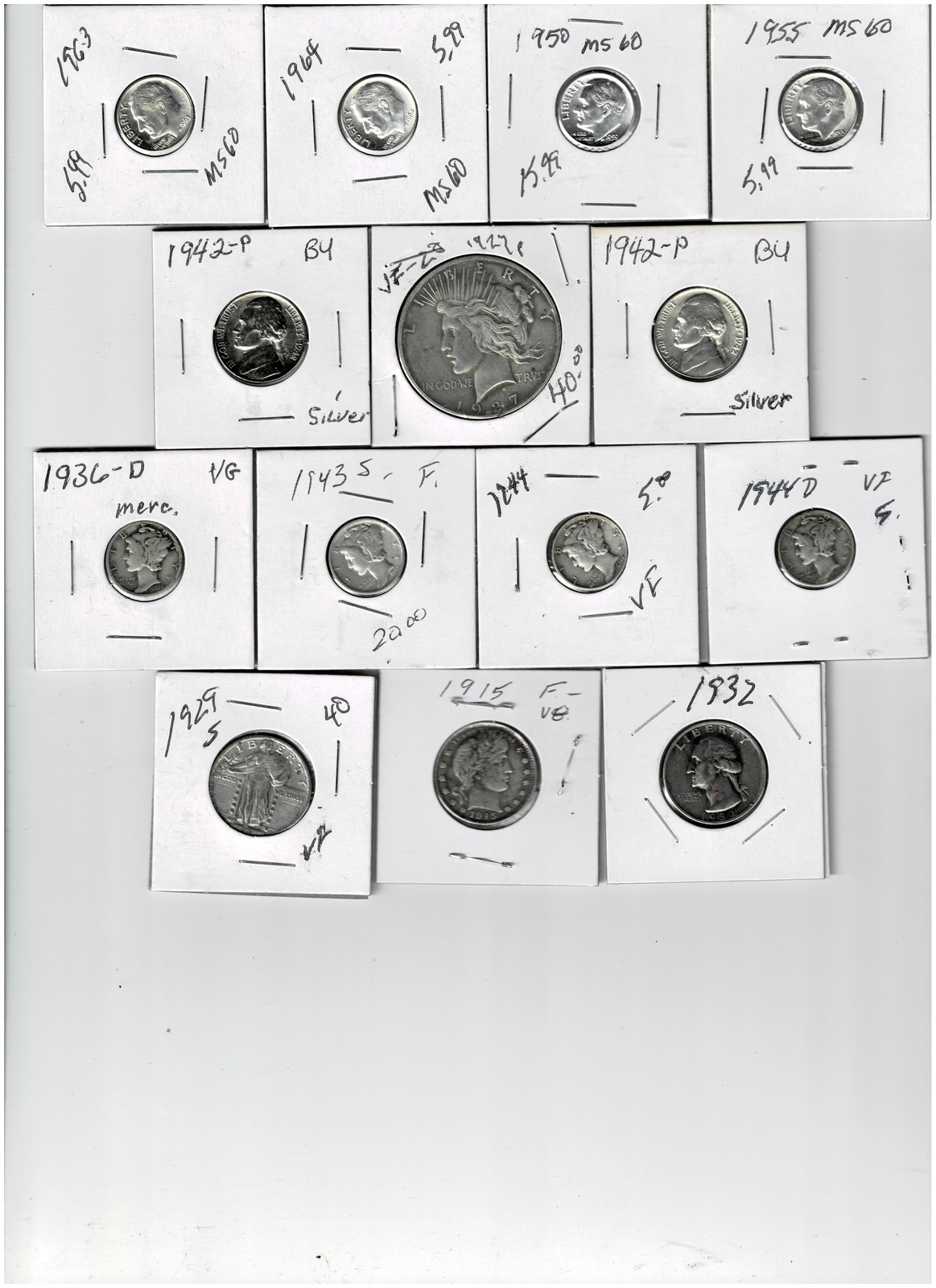 A FINE COLLECTION OF 14 USSILVER COINS/8 DIME/3 QUARTER/2 NICKEL/1 DOLLA... - $74.99