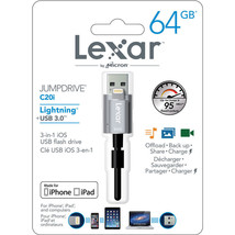 Lexar 64GB JumpDrive C20i Lightning to USB 3.0 Cable with Built-In Flash Drive - $44.06