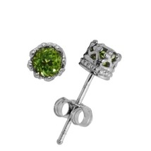 Crown Set Round Peridot Stud Earrings 14k White Gold over 925 SS Gift Box - $34.29