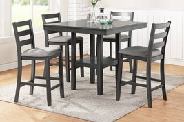 Alesund 5-Piece Counter Height Dining Set in Wood Top and Grey Cushion C... - £611.03 GBP