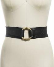 I.N.C. Bamboo Buckle Faux Leather Stretch Belt, Size M-L/Black/Gold - £21.11 GBP