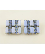 WEISS Blue Rhondochrosite Glass and Blue Rhinestones EARRINGS - Vintage - $42.50