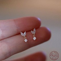 925 Sterling Silver French Simple Crystal Bud Stud Earrings Women Light ... - $20.99
