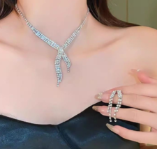 Bridal Accessories Drop diamond set tassel earrings necklace set collarb... - $26.00
