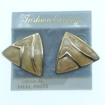 Fashion Earrings Goldtone Yellow Enamel Swirl Triangle Abstract Post Pierced  1&quot; - £2.39 GBP