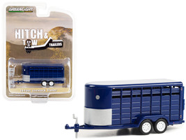 14-Foot Livestock Trailer Dark Blue &quot;Hitch &amp; Tow Trailers&quot; Series 1/64 Diecast M - £14.63 GBP