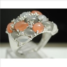 925 Sterling Silver &amp; 18k White Gold, White Sapphire, Grey &amp; Orange Moon... - £39.96 GBP