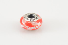 Solid Silver Arizona Cardinals Red White Glass Pandora Bead Sterling Charm  - £23.59 GBP