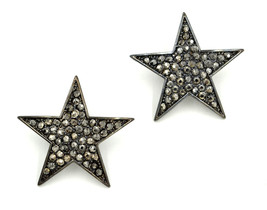 Women new black silver stone pave big star stud pierced earrings - £7,863.72 GBP