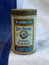 Vtg McCormick &amp; Co USA Bee Brand Rubbed Sage No 90 Tin Can 2 OZ Container - £23.67 GBP