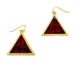 Women new gold wine red snakeskin triangle hook pierced earrings - $9,999.00