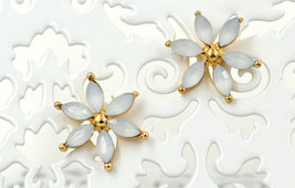 Set of 2 beautiful new gold coral white petal flower stud pierced earrings - $9,999.00