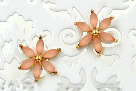 Set of 2 women lovely new gold coral white petal flower stud pierced ear... - $9,999.00