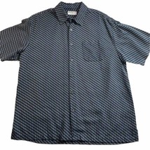 Norm Thompson Polo Men&#39;s Large Geometric Pattern Blue Black Shirt Golf Silk - $14.84