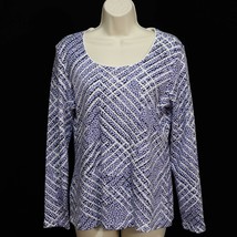 Karen Scott Womens Abstract Print Shirt S Small Periwinkle Black White Stripe - £12.63 GBP