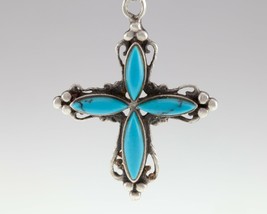 Sterling Silver Turquoise Cross Pendant Charm 3.4 Grams - £59.32 GBP