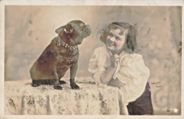 Cute Young Girl &amp; French Bulldog Spike Collar~Photo Postcard Comic On Reverse - £10.17 GBP