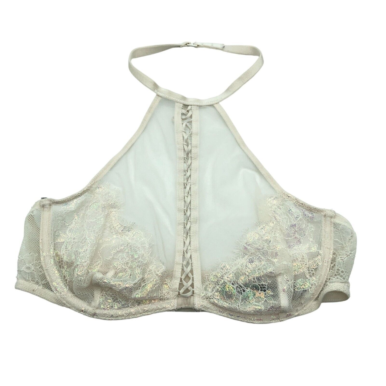 Primary image for Victorias Secret Very Sexy Bralette Choker High Neck Iridescent White S
