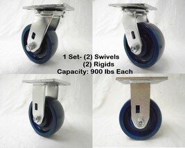 5&quot; x 2&quot; Swivel Caster Solid Polyurethane Elastomer Wheel(2) &amp;Rigid (2) T... - £64.66 GBP