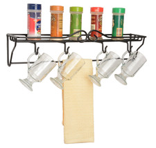 4 Mug Single Shelf Rack - Wrought Iron Wall Coffee Cup Towel Holder Usa Amish - £35.94 GBP