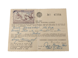 Vintage 1953-54 Wisconsin Game Hunting License With Migratory Bird Hunting Stamp - £19.77 GBP