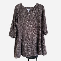 Denim &amp; Co Womens Tunic Tops Brown Tan 1X Animal Print Flowy Blouse 3/4 Sleeve - $17.70