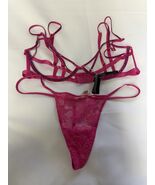 VICTORIA'S SECRET Low Cut Demi BRA STRING Thong Set Pink Fishnet Open Cu... - $39.59