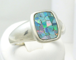 Sterling Australian Opal Mosaic Doublet Cushion Square Ring Size 7 - $49.00