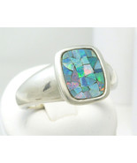 Sterling Australian Opal Mosaic Doublet Cushion Square Ring Size 7 - £38.75 GBP