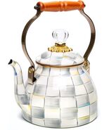 Mackenzie-Childs Grey-and-White Sterling Check Tea Kettle 2 Qt New - $149.95