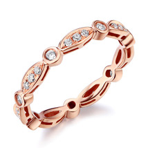 14K Rose Gold Anniversary Band Ring Natural Diamonds Art Deco Vintage Style - £400.90 GBP
