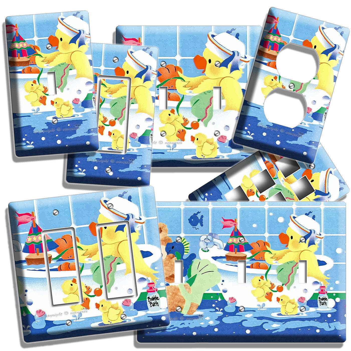 TOY DUCKIE TAKING BATH LIGHT SWITCH WALL PLATE OUTLET KIDS BATHROOM DUCK DECOR